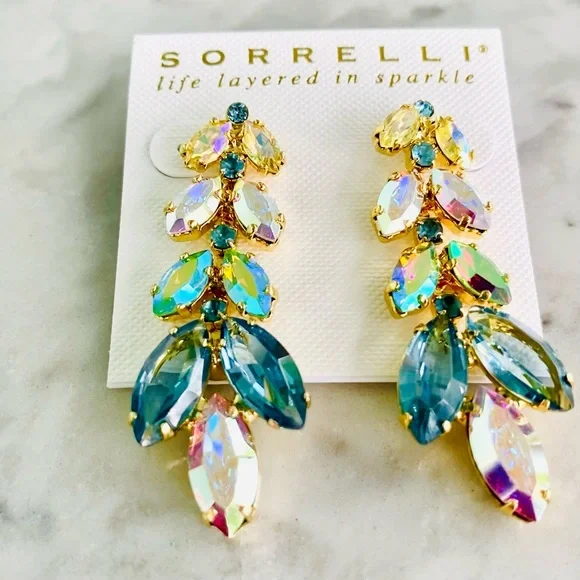 Sorrelli Repeating Navette Dangle Earrings Blue Green Multi NWT - Picture 9 of 15
